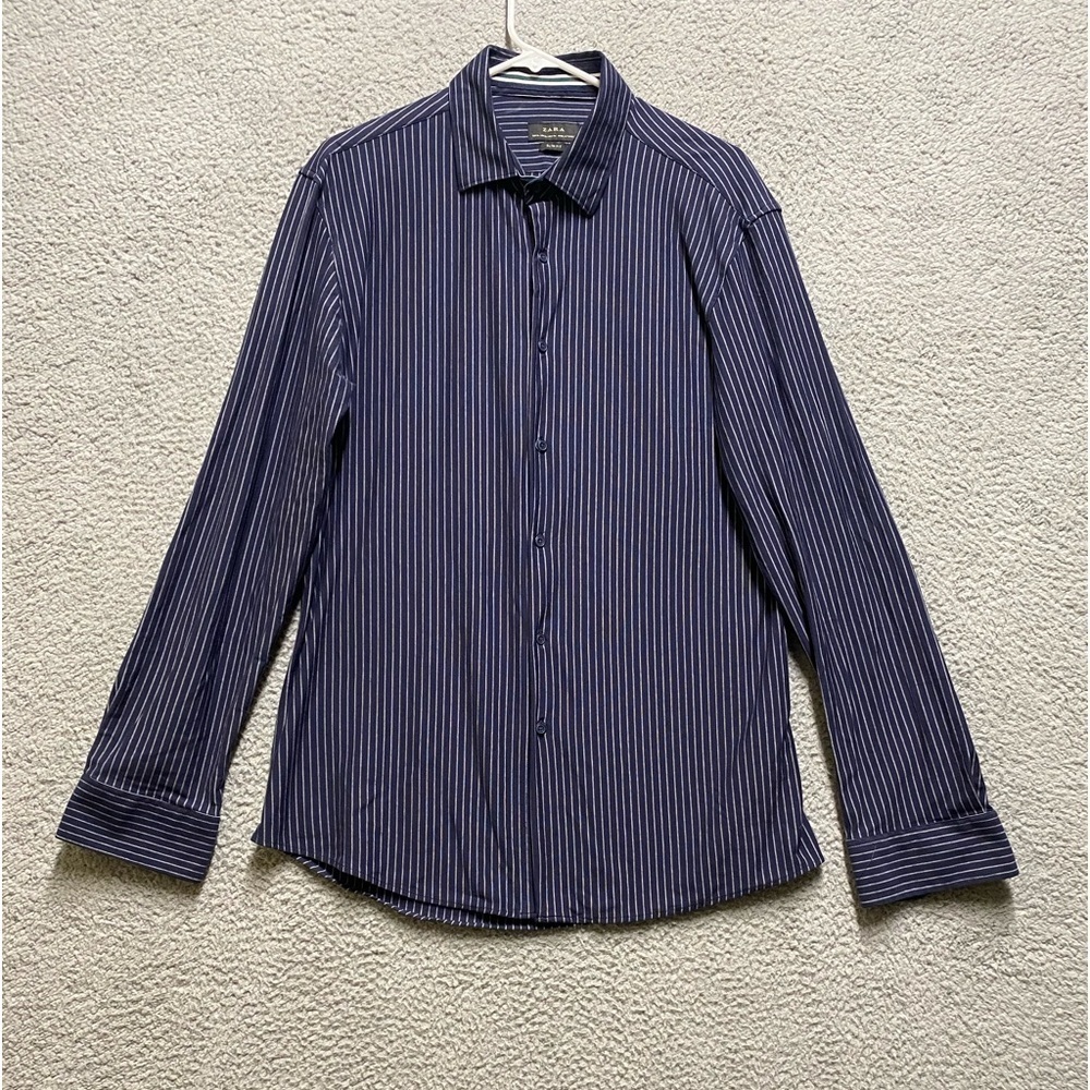 Zara Shirt Mens Extra Large Blue Long
Sleeve Slim Fit Button Down